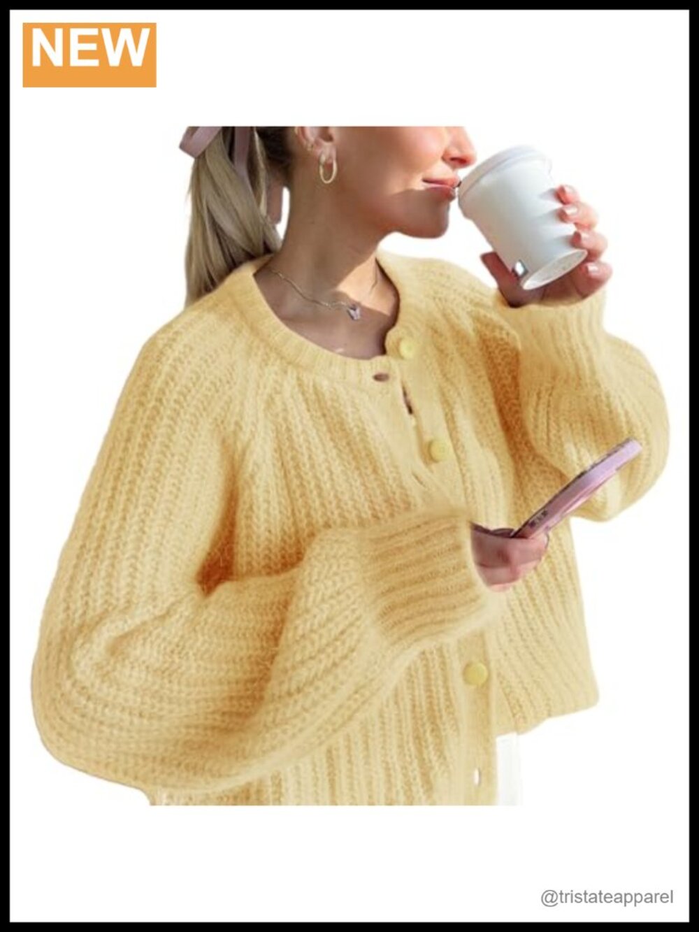 Chunky Cropped Cardigan Sweater for Women Y2K Button Front Long Sleeve Knit